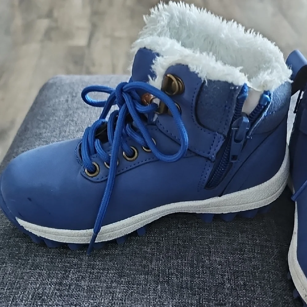 Mishansha Kids Boots Blue Shera Fur White Toddler Boy Girl Winter Outdoor Size 9